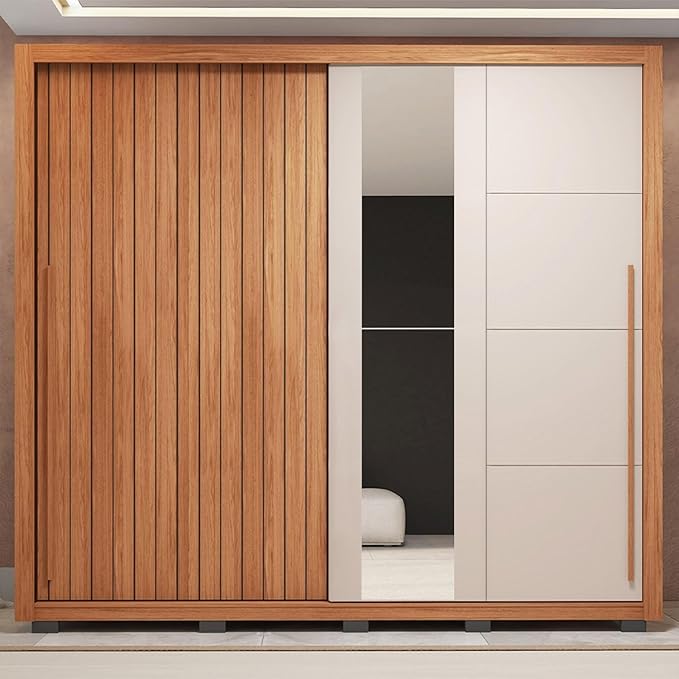 ROUPEIRO MENPHIS CAEMMUM 2PTS E 4GAV C/ ESPELHO - FREIJO/OFF WHITE