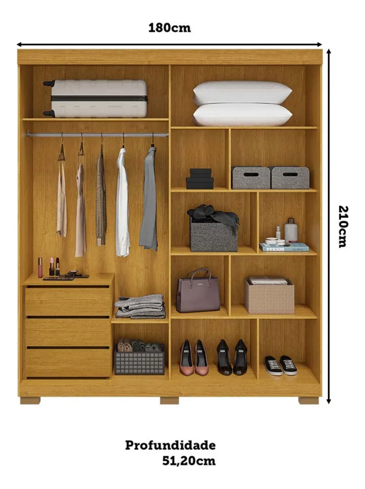 ROUPEIRO ACP ATHENA 2 PORTAS - CINAMONO/OFF WHITE 180X210X51 - Imagem 2