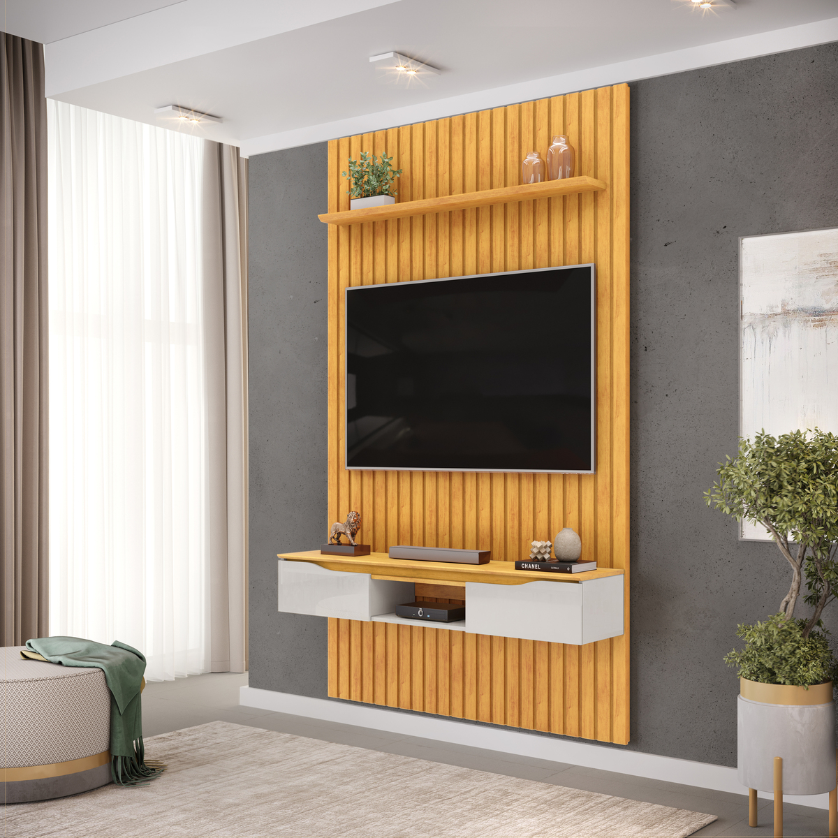 PAINEL DJ PRATIC COM BANCADA ISAC 1430X2400 BALI/CEDRO/BALI